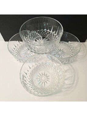 4 Vtg ARCOROC FRANCE 5" Bowls Starburst Diamond Pattern Clear Glass